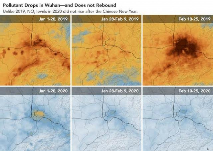 Снимки от Космоса разкриват спадане на замърсяването над Китай заради коронавируса